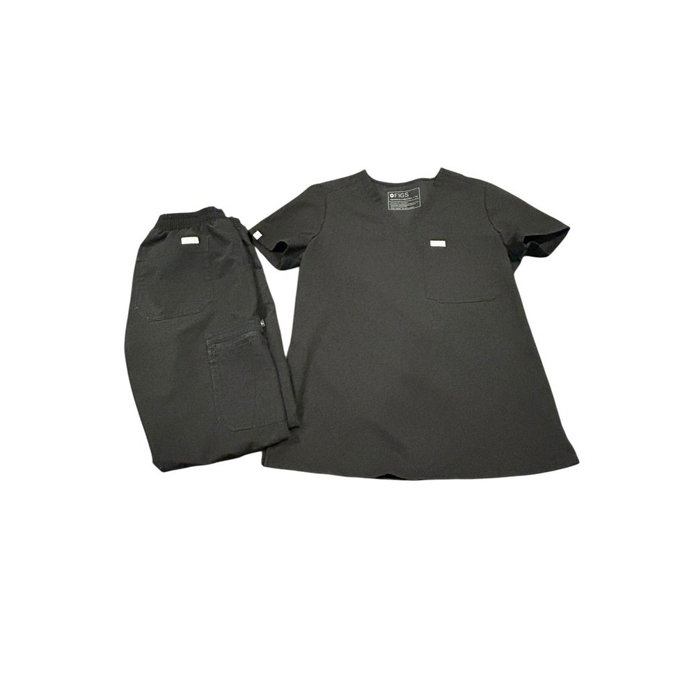 Women's FIGS Scrub Set Catrina Top/Zamora Pants Black Size XS Regular Length